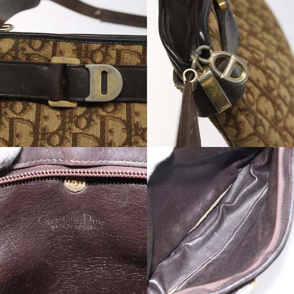 DIOR Trotter Canvas Shoulder Bag Brown Gold - Picture 11 of 12